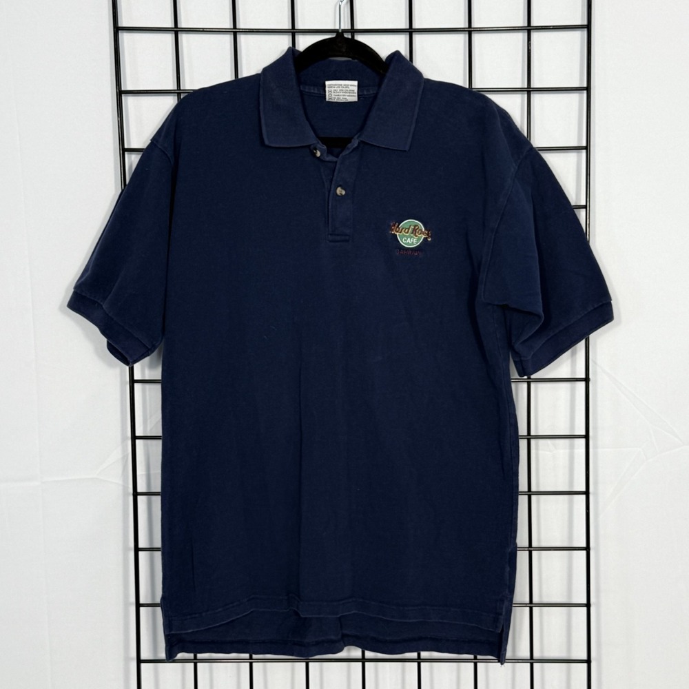 Vintage Hard Rock Cafe Bahrain Polo Shirt Mens Large Blue 90s Travel Preppy